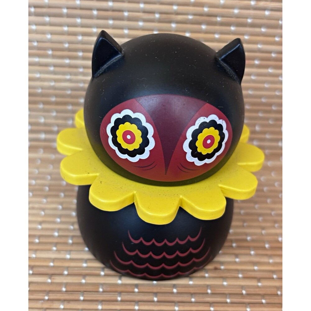 Kidrobot Nathan Jurevicius Owl Figurine, Black/Yellow/Red Matte Vinyl 3in